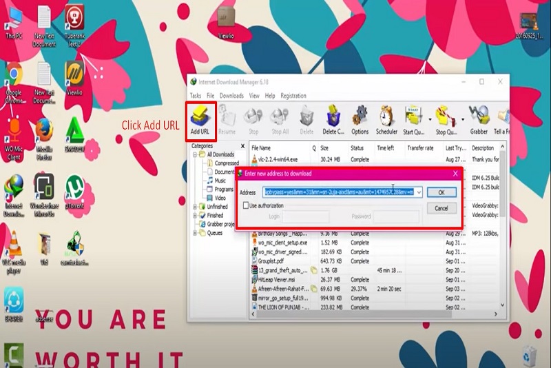 Add url in IDM for download Video and software