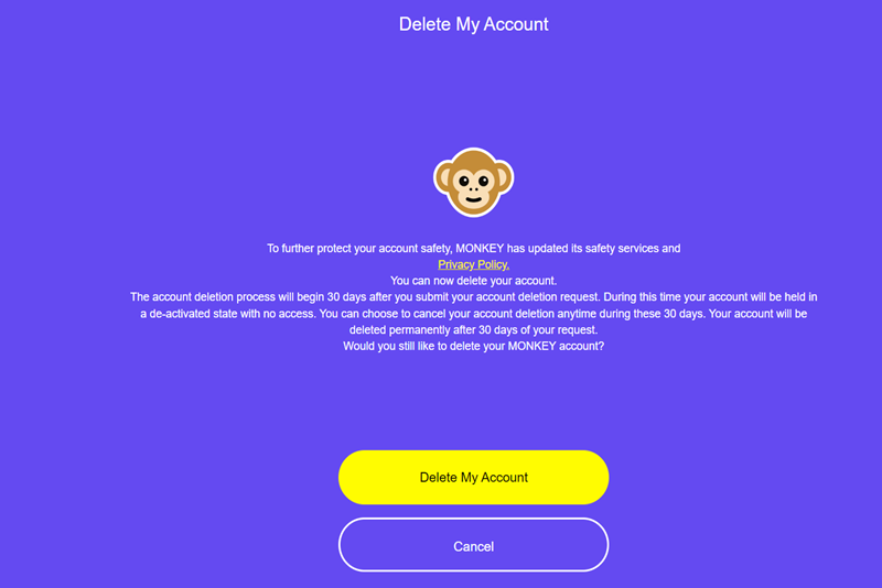 Delete the Account from Monkey App