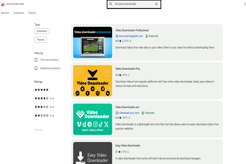 Now search Youtube Downloader in search bar of Google Chrome Store